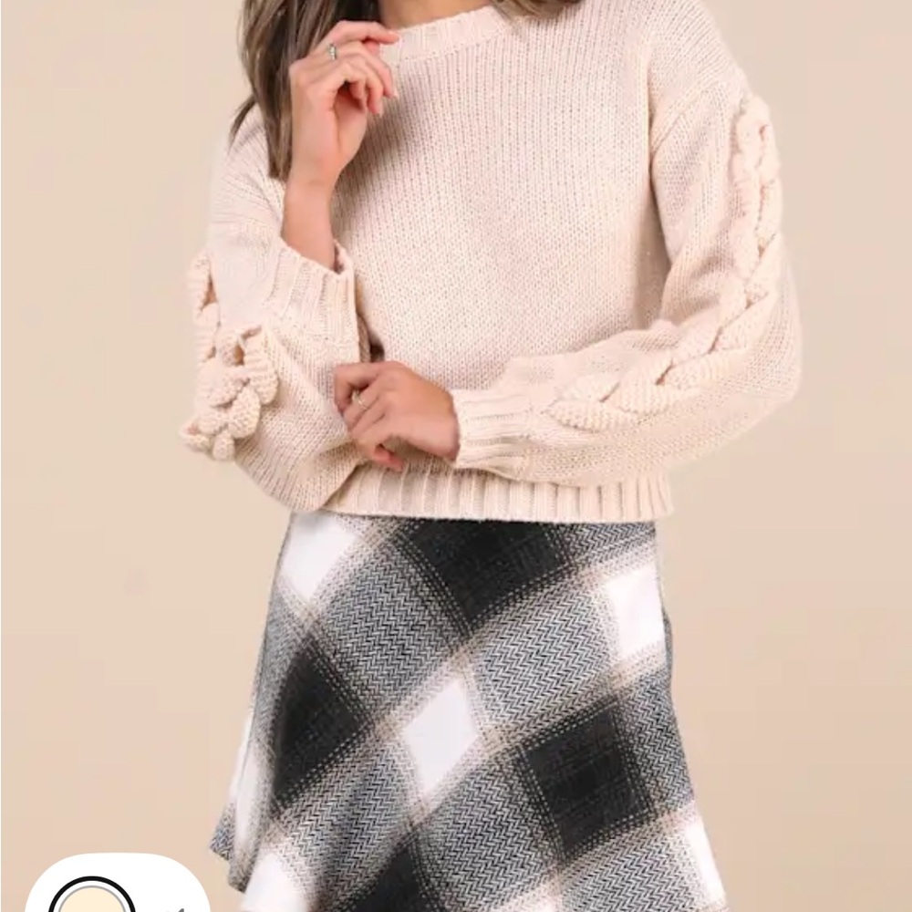 Lulu's Cream Crew Neck Sweater Soft Knit Minimalist